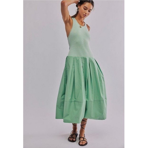 Free People Dresses & Skirts - Free People Drops Of Venus Drop Waist Midi Dress Lime Green size Medium